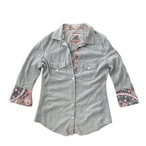 Alp-N-Rock Button Down Grey‎ Floral 3/4 Sleeve Casual Shirt